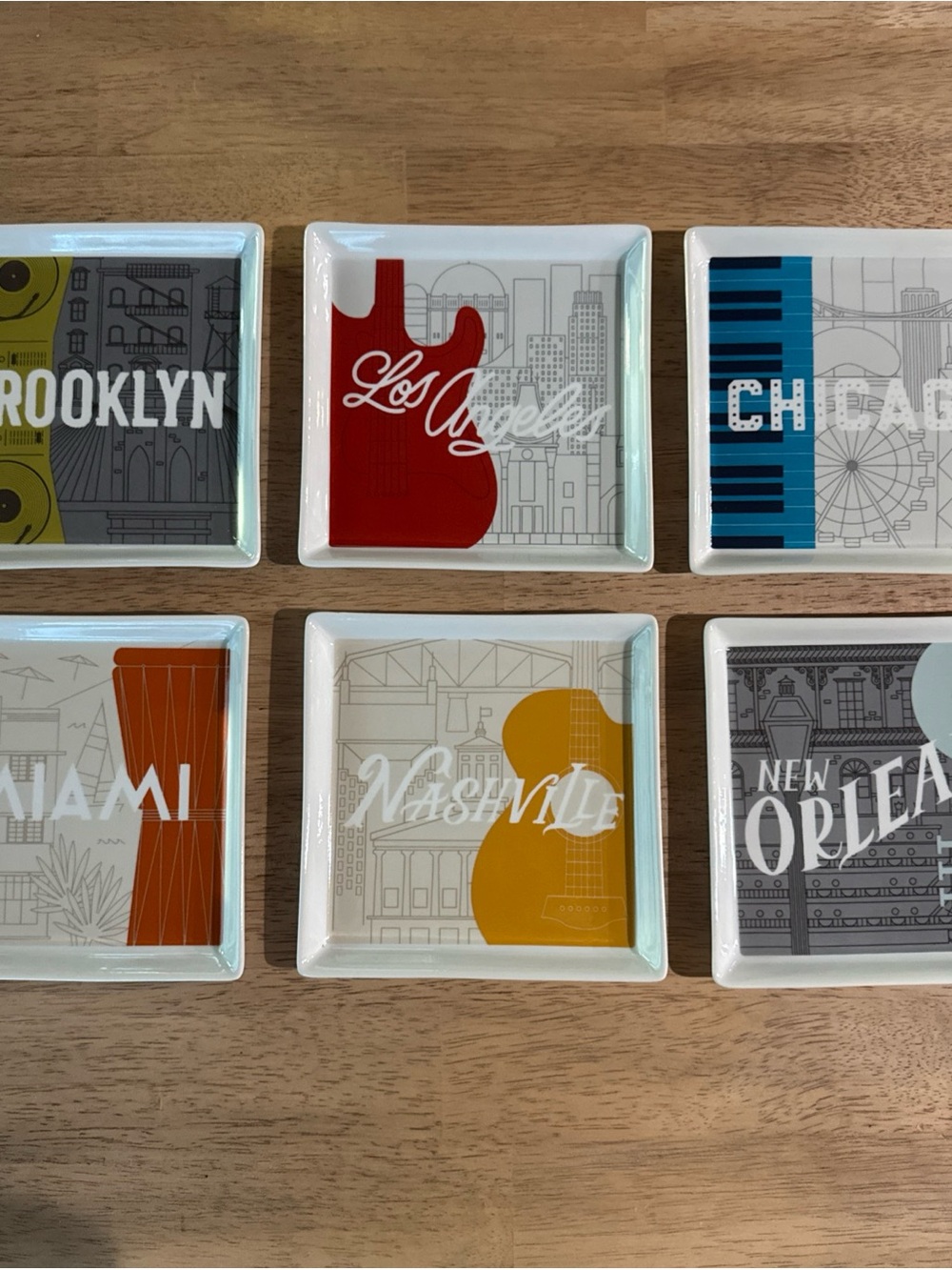 Crate & Barrel City Guitar appetizer Trinket Dish Set - Multi Color